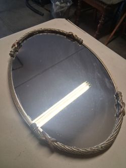 Vintage 98’ Stylebuilt Mirrored Vanity Tray, Ormolu Twisted Rope and Bow Design