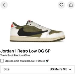 Jordan 1 Low Travis Scott OG Medium Olive Sz 9.5