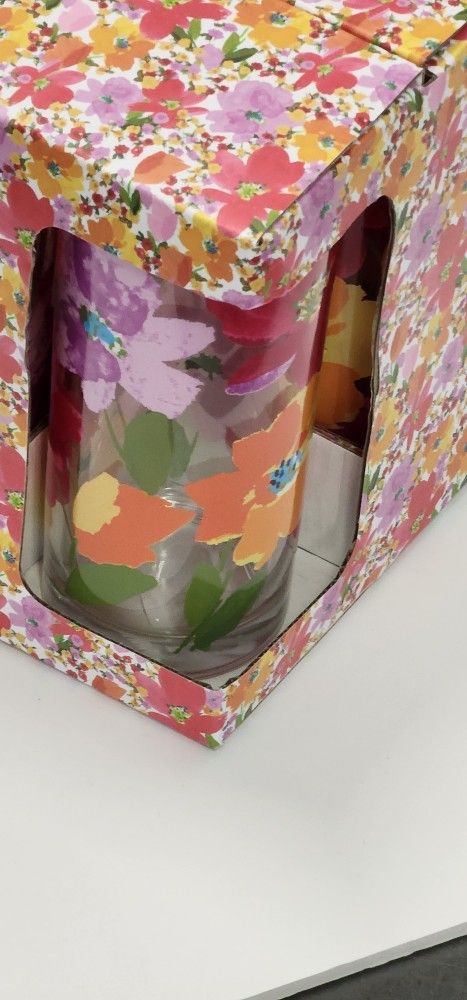 TAG Springtime Floral Cocktail Drinking Glasses -10oz Drink-Set of 4