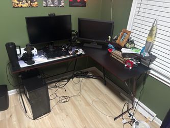 L-Shaped Gaming Desk Black with Red Trim