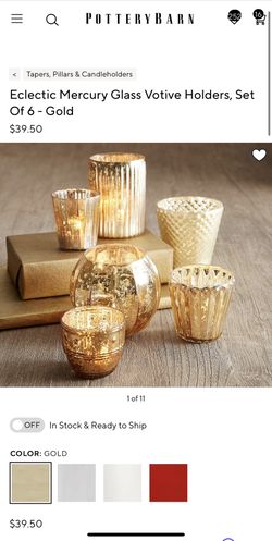 *NEW* Pottery Barn- Eclectic Mercury Glass Votive Holders, Set Of 6 - Gold (5 sets of 6)