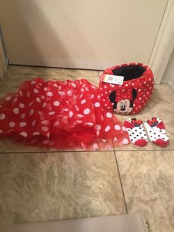 Disney Store Minnie Mouse Trick Or Treat Halloween Basket With Socks , Tutu , Sunglasses
