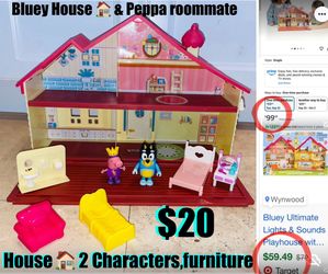 $20 Bluey & Peppa’s Pig Roommate Play House 🏠 2 Characters and furniture in great condition