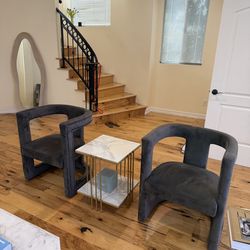 Modern Velvet Accent Chairs (Set of 2) + Marble Coffee Table – Optional Bundle