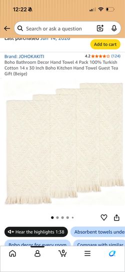 8 Boho Bathroom Decor Hand Towel 100% Turkish Cotton 14 x 30 Inch Boho Kitchen Hand Towel Guest Tea Gift (Beige)