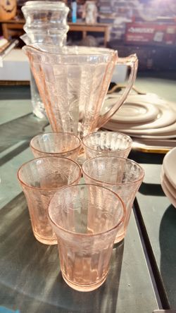 Vintage Pink Glass Pitcher Set