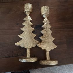 Gold Christmas Tree Candle Holders