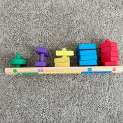 Wooden Shape Stacking Toy – 5 Peg Board (Used)