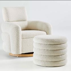 Crate&kids Snoozer Cream Boucle Nursery Swivel Glider Chair & Ottoman