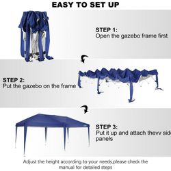 10'x 20' Outdoor Canopy Tent EZ Pop Up Backyard Canopy Portable Party Commercial Instant Event Canopy Shelter Tent With Sand Bags & Roller Bag. Navy B