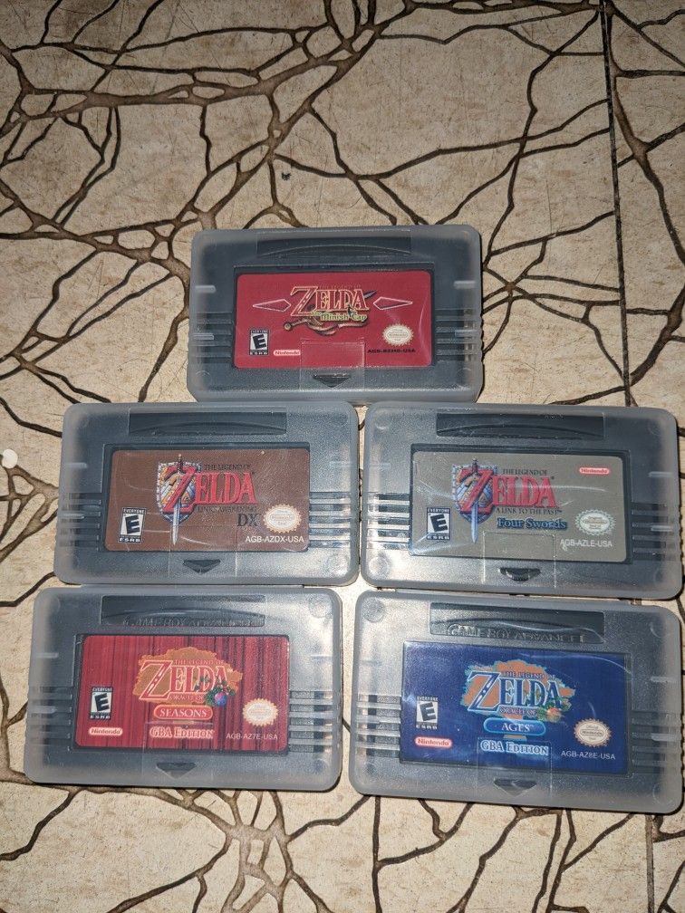 All 5 Zelda Games Minish Cap Links Awakening Oracle of Seasons Oracle of Ages Link to the Past Gameboy Advance GBA Cartridges