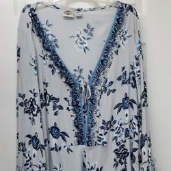 Womens Blue Floral Jacket Top L