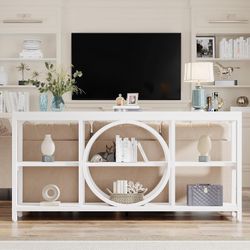 70.9 inch Sofa Console Table, Modern Extra Long Entryway Tables with 3 Tier Storage Shelves Metal Frame for Foyer Hallway Living Room Behind Couch, Pu