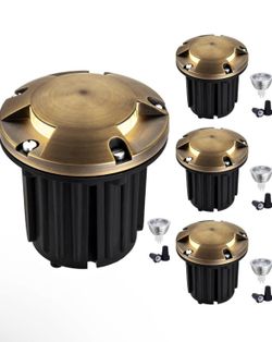NEW Brass LumStory 4-Pack Low Voltage Landscape Lighting | Brass Well Lights (Three-Direction Turret)
