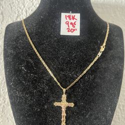 For Wedding 18K Solid Gold Chain and 14K Pendant 9Gr 20 Inches Long 