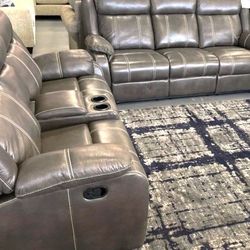 Leather Reclining Loveseat and Sofa Set