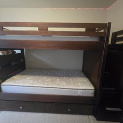 Twin On Twin Step Bunk Bed With Trundle W/ Free Toy Shelf