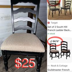 $25 Solid Wood Chair 🪑 Ladder back  with Cushion in great condition French style