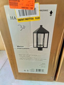 Hampton bay marion outdoor lamp post light fixture in black wirh brass accents, few available