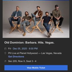 Old Dominion PH Las Vegas Dec 5th 2 Tix