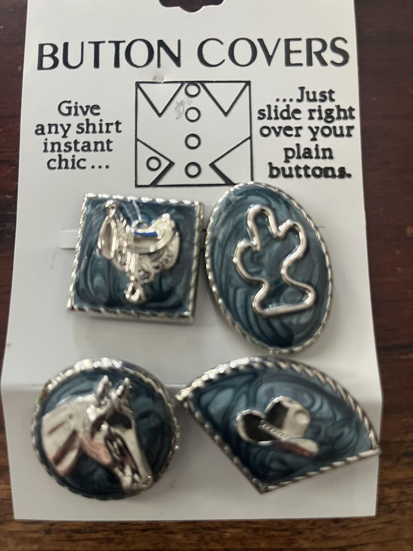 New Set Of Four Western Button Covers. With The Look Of Silver And Turquoise.