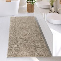Chenille Bath Mat 26 x 44 Inches Beige Non-Slip Machine Washable