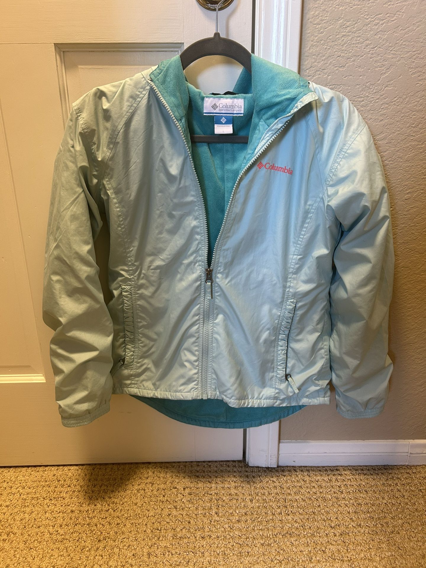 Columbia Girls Jacket XL Light Blue Zip Up Rain Windbreaker Kids Youth