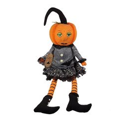 Halloween 24" Primitive Vintage Style Shelf Sitter Pumpkin Head Witch Doll Creepy Decor NWT
