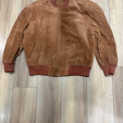 Vintage Diani Brown Cowhide Bomber Jacket, Ribbed Trim, Size L