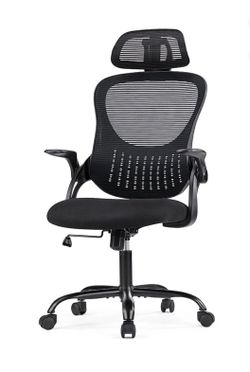 Office Desk Chair, Ergonomic High Back Mesh Chair with Headrest and Flip-up Armrest, Black