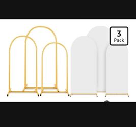 Arch Backdrop Stand and Cover Set 7.2ft,6.6ft,6ft Metal Arch Frame Stand Gold with White Cover for Wedding Birthday Party Baby Shower with Storage Bag