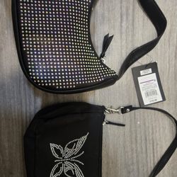 2-Pack NEW Rhinestone Shoulder Bags – Butterfly & Iridescent Bundle