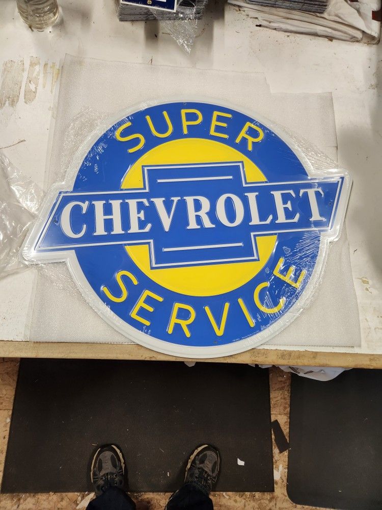 Huge Chevy Chevrolet Super Service Embossed Metal Sign,All Products : American Fashion Style Bags On Sale