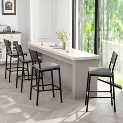 6 Pcs  Metal Outdoor Bar Stool with Backrest Footrest and Removable Cushions with Detachable Cover in Light Gray