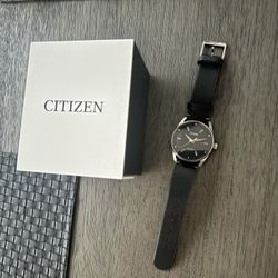 Men’s Citizen Eco-Drive Black Leather Strap 