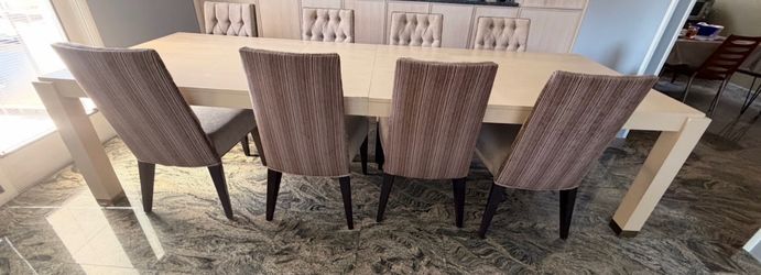 Wayfair table and custom upholstered chairs