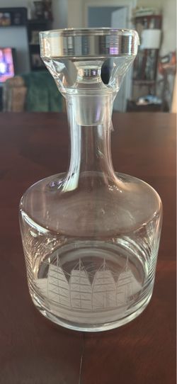 Toscany Glass Liquor Decanter with Etched Clipper Ship | Vintage Decanter with Glass Stopper | Nauti