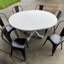 Wood Cafe Table w/ Six Metal Chairs