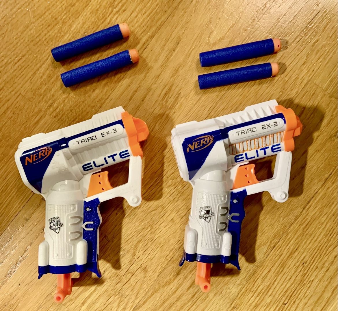 2 Nerf Hand Guns N-Strike Elite Triad EX-3 Dart Blaster Toy