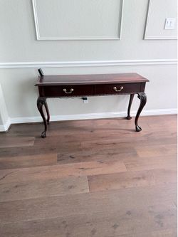 Queen Anne Mahogany Console / Sofa Table – 2 Drawers, Ball & Claw Feet