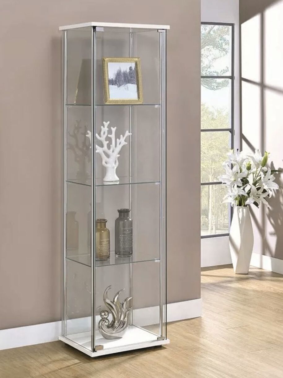 Beautiful White Display cabinet Detolf Curio Bookcase Bookshelves Pantry or Bath Storage Organizer + Shelves INCLUDED
