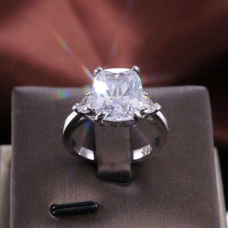 "Dainty Radiant Cut Crystal Clear Rings for Women, PD440
 