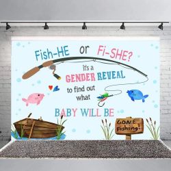Ticuenicoa 5×3ft Gone Fishing Gender Reveal Poster Photo Backdrop,Fish She or Fi