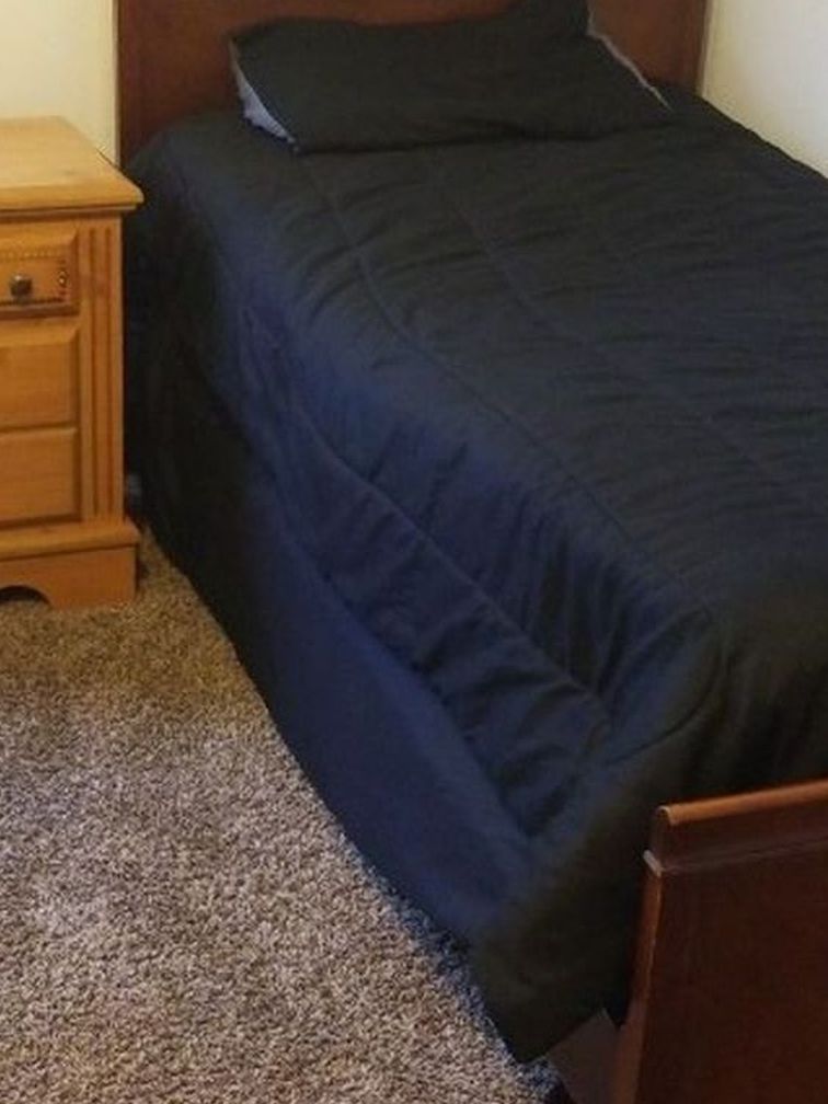 Twin Bed Frame, Mattress, Box spring, two small dressers
