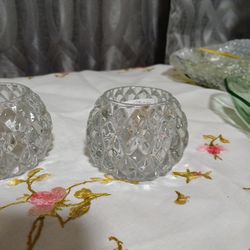 Vtg  Geometric  Glass Candle Holders