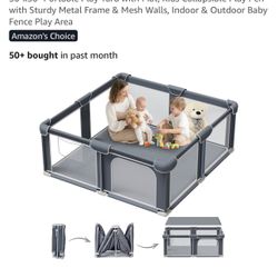 Foldable Playpen for Babies and Toddlers, 50"x50" Portable Play Yard with Mat, Kids Collapsible Play Pen with Sturdy Metal Frame & Mesh 