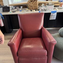Crate and Barrel Red Leather Lazy Boy Recliner Chairs x2