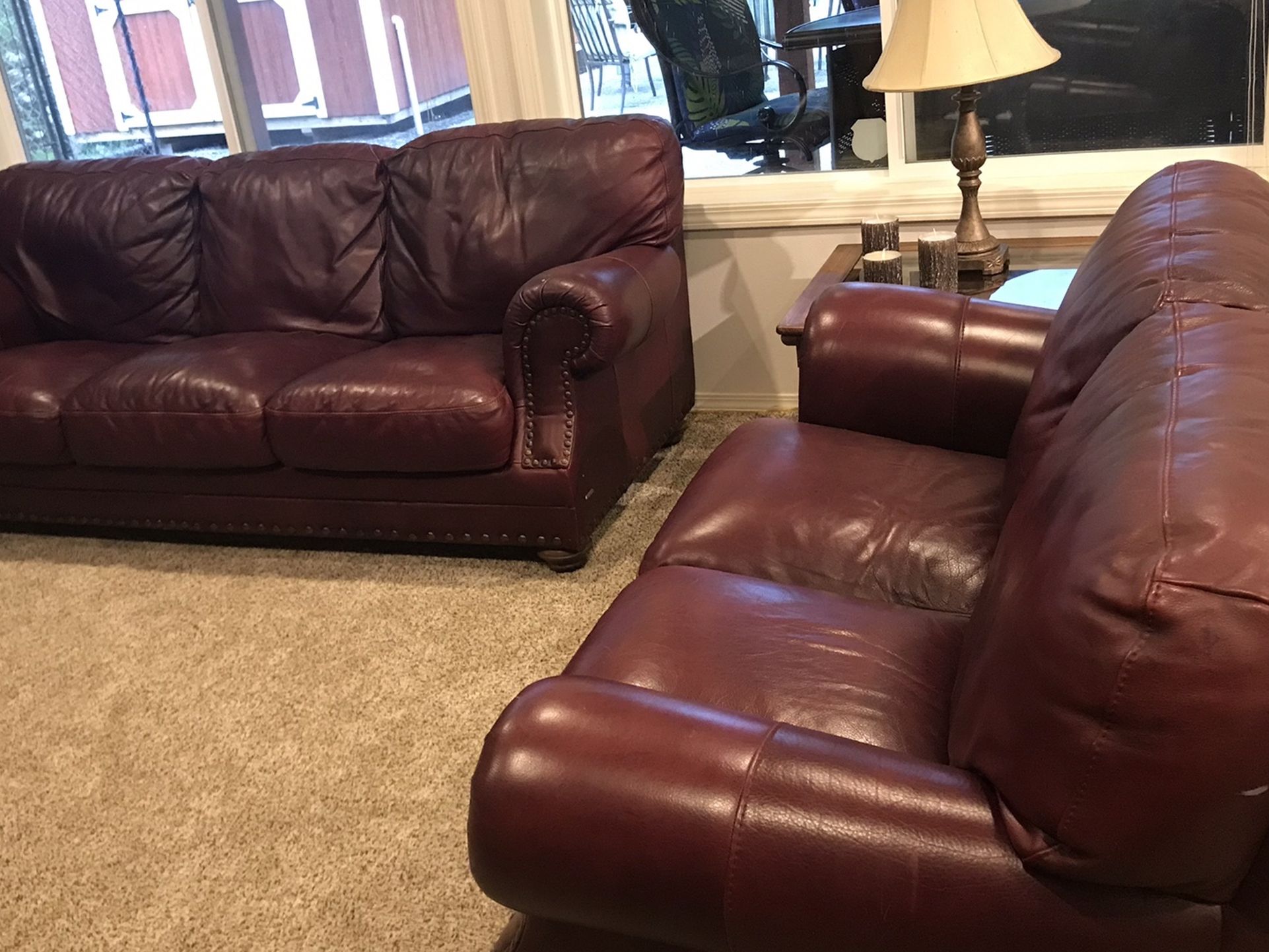 Burgundy leather Couches . Matching Sofa And Loveseat