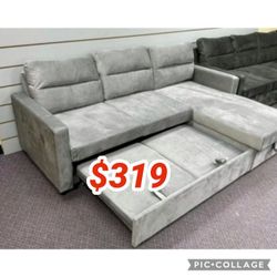 81.5"W Light Gray Velvet Reversible Sleeper Sectional Sofa with Storage Chaise and Side Pocket 81.5"W X 60"D X 33.5"H