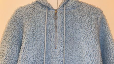 Half Zip Up Kangaroo Pocket Shearling Sweatshirt For Women 